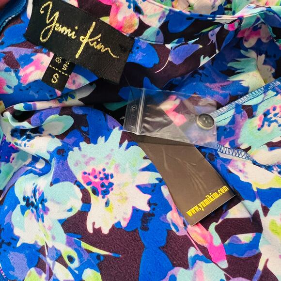 NEW! Yumi Kim Silk Romper Floral Blue Pink Shorts Jumpsuit Casual - S - Picture 8 of 8
